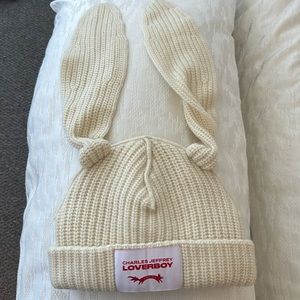 Charles Jeffrey Loverboy bunny ears beanie in off white/creamy white color NWOT